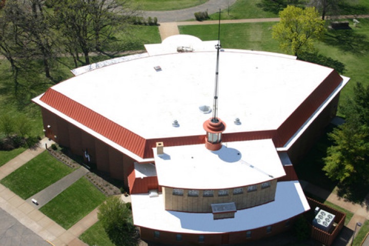 Flat roof system. on a uniquely shaped roof