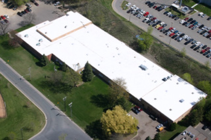 Drone image showing a top down view of a business' roof