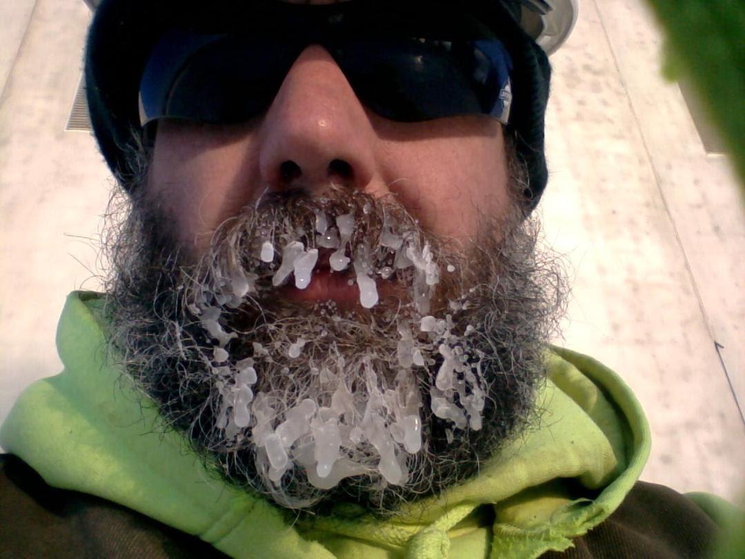 Dan outdoors in winter with an ice covered beard