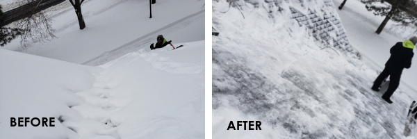 Before and after of an ice dam removal job