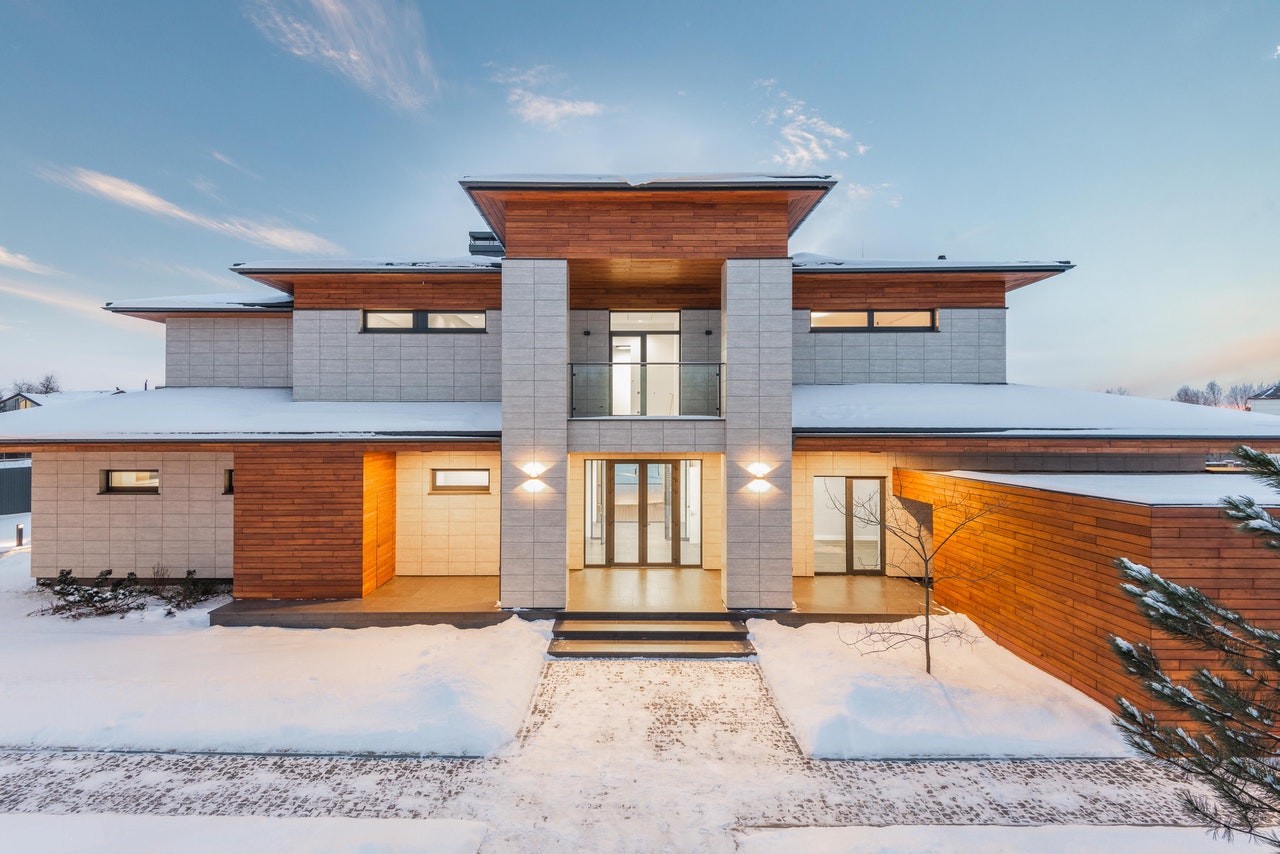 PVC roof on residential home during the winter time.