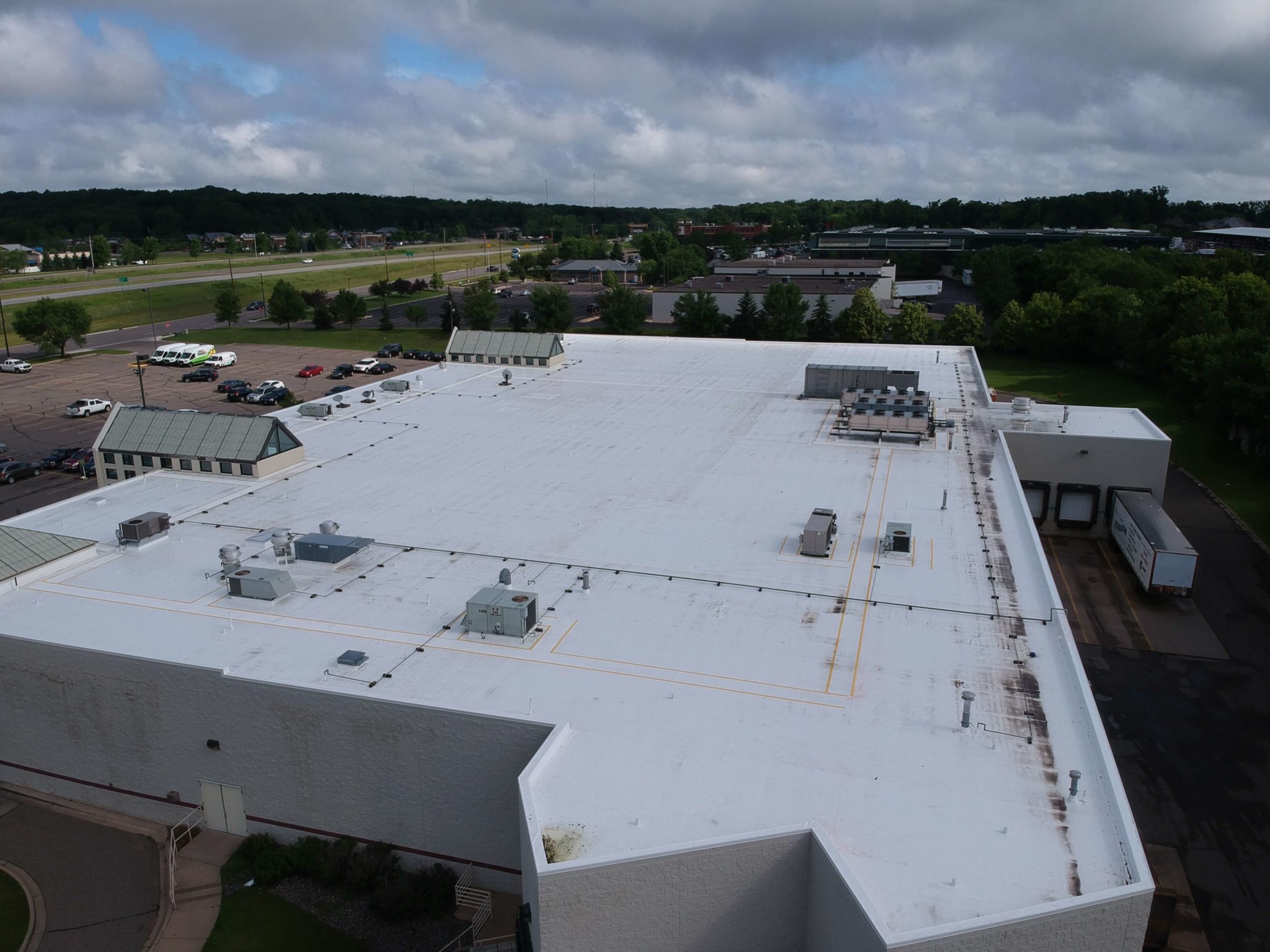 An aerial commercial roofing image