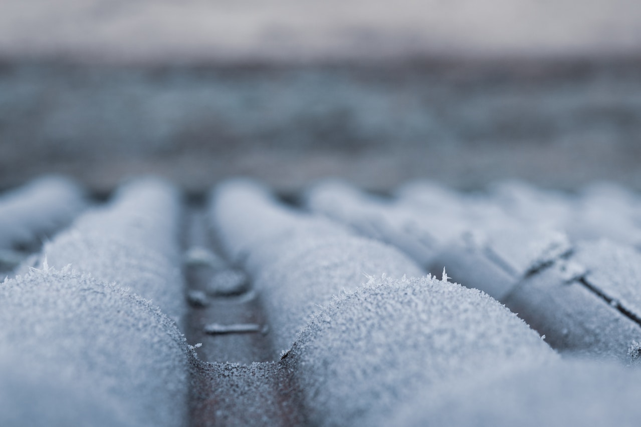 Frost on commercial roof in winter.